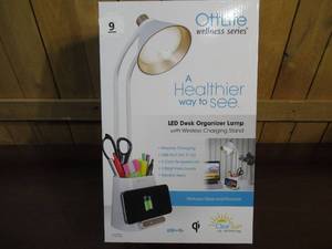 lot 11 image: OttLite LED Desk Organizer Lamp with Wireless Charging Stand