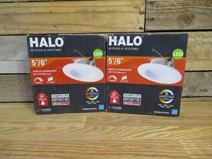 lot 64 image: Lot of TWO HALO RL56 Series 56-inch recessed LED retrofit module. Selectable CCT Integrated LED Matte White, 600 Lumens