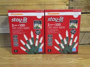 lot 84 image: Lot of TWO Sylvania Stay-lit 100 Mini Pure White LED Lights (4 sets total)