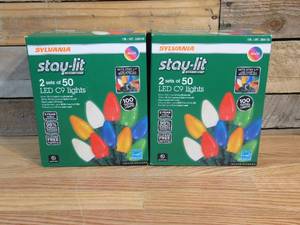 lot 86 image: Lot of TWO Sylvania Stay-Lit Platinum LED C9 Christmas Lights Set - (4 sets of 50 each)