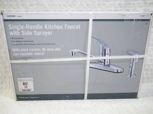 lot 93 image: Non-Metallic 1-Handle Standard Kitchen Faucet with Side Sprayer in Chrome