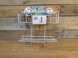 lot 157 image: Zenna Home NeverRust Aluminum Power Grip Pro Dual Mount 2-Tier Caddy in Satin Chrome