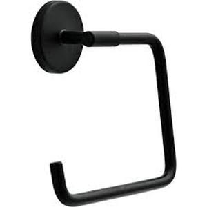 lot 185 image: Delta Lyndall Wall Mount Square Open Towel Ring Bath Hardware Accessory in Matte Black