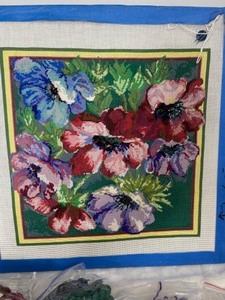 lot 7 image: Needlepoint Project, Floral Design include thread