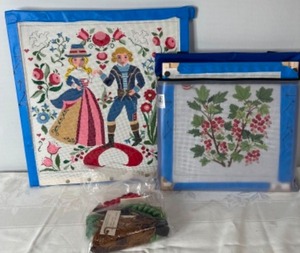 lot 44 image: Lot of 2 Needlepoint Canvas and Thread Projects