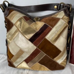 lot 45 image: Coach Chelsea Large Multicolor Brown Suede Patchwork Hobo Purse