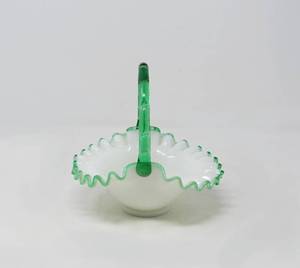 lot 1 image: Fenton art glass emerald green crest basket