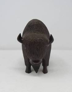 lot 15 image: Vintage Ironwood hand crafted carved wood bison buffalo sculpture