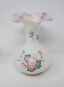 lot 24 image: pair of fenton hand painted vases art glass