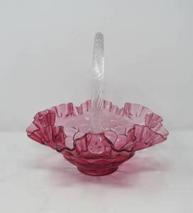 lot 41 image: Fenton cranberry ruffled edge basket