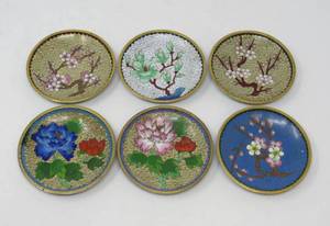 lot 47 image: 6 cloisonn appetizer dishes cherry blossom floral.