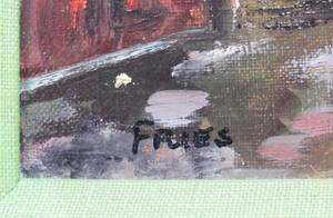 lot 54 image: MCM Framed Acrylic on canvas hand painted cityscape
