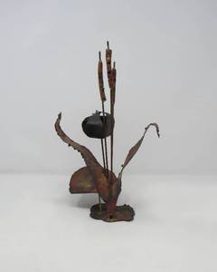 lot 59 image: Cattails, Mid-Century Modern Style 16 Copper Sculpture  signed
