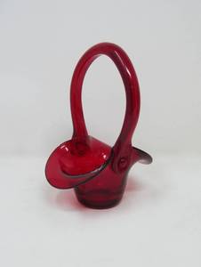 lot 73 image: Basket and footed bowl art glass    Anchor Hocking