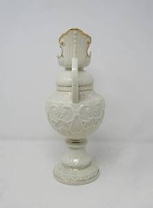 lot 83 image: Belleek Embossed handled neoclassical vase