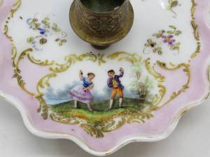 lot 94 image: Porcelain Hand painted German Candle stick holder with base