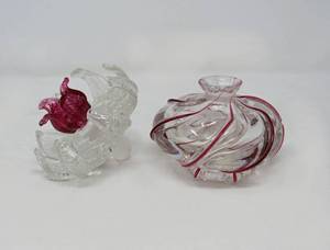 lot 97 image: Pairpoint Gunderson  Perfume bottle cranberry twist flower form