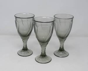 lot 144 image: Set of 3 noritake sweet swirl smokey grey goblets