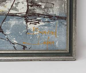 lot 155 image: MCM Marina Dufour city scape framed art acrylic on canvas by Bernard
