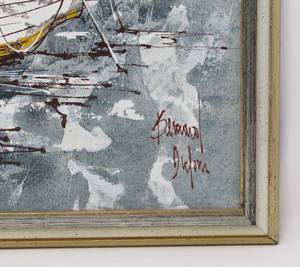 lot 156 image: MCM Marina Dufour city scape framed art acrylic on canvas by Bernard