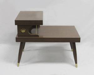 lot 164 image: Pair of MCM Two Tier SideStep-End Tables with Crown Label