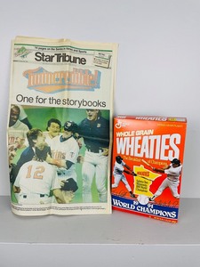 lot 43 image: 1991 Minnesota Twins World Series Paper  Wheaties Box