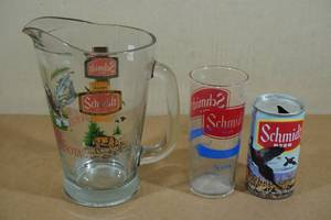 Schmidt Beer Collectables -Beer Can, Pitcher, Glass