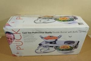 Wolfgang Puck Cast Iron Double Burner with Buffet Servers