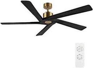 Wingbo 64 DC Ceiling Fan with Light -Brass with Black Wood Blades