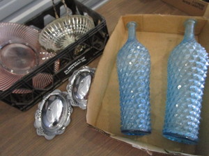 lot 63 image: Pink & Green Depression, Blue Bottles