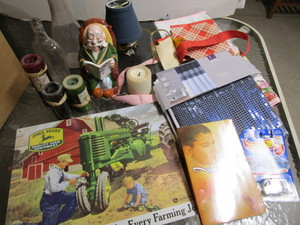 lot 221 image: JD Sign, Shower Curtain, Candles, Bank