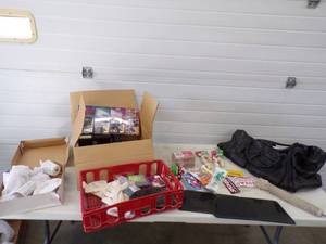 Leather Bag, Dog Toys, Cassette tapes, VCR Tapes, New Bathroom set, Umbrella Etc.