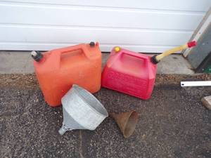 Pair of Gas Cans and Funnels