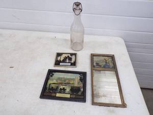 Advertising Signs and Vintage Glass Bottle