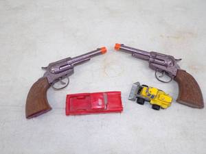 Pair of Toy Vintage Cap Guns, Toy Truck and Toy Tractor