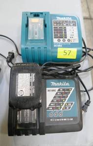 Two 18V Makita chargers and 1 battery