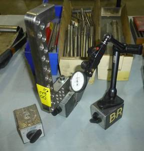 3 indicator stands, one with dial indicator