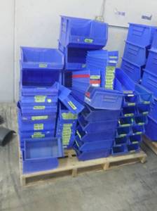 Pallet of bins of various sizes