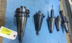Five CAT50 tool holders, chuck collets