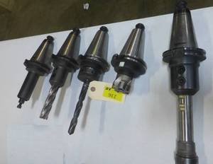 Five CAT50 tool holders, chuck collets, tooling