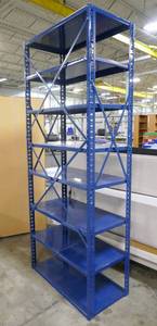 Tall blue metal shelf unit 36x87x18 deep