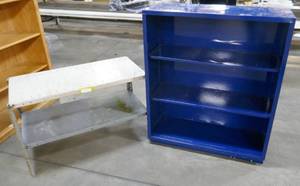 blue metal bookcase 34x41x12 and short stand