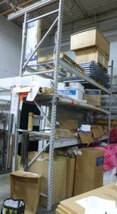 2 sections of pallet racking, one is 12 ft tall, 36 wide, 10 ft beams, 3 shelves WITH wire decking, the second section is 8 ft tall, 36 wide, 8 ft beams, 3 shelves, with wire decking