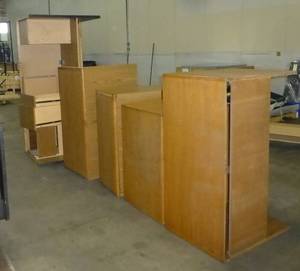 Two L-shaped wood desks