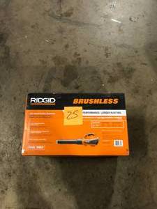 lot 25 image: RIDGID 18V Brushless 130 MPH 510 CFM Cordless Battery Leaf Blower (Tool Only)   Customer Returns See Pictures