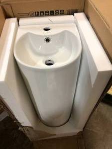 lot 48 image: Sublime Rounded Basin Pedestal Sink in Glossy White by Swiss Madison   Customer Returns See Pictures