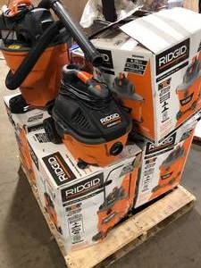 lot 16 image: Pallet of Assorted WetDry Shop Vacs by Ridgid    Customer Returns See Pictures