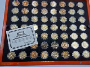 lot 39 image: Complete Set Gold Plated State &amp Territory Quarters -- all 56 -- in Wood Display Case