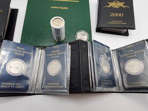lot 43 image: Roll of 25 2005 Minnesota State Quarters 1 in Capsule 2005 & five Qtr year sets of 5 Qtrs. Ea. & folder--51 Qtrs in all