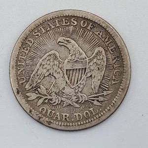 lot 50 image: 1853 Arrows and Rays Seated Liberty Quarter